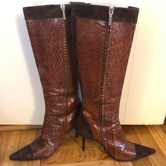 Dolce & Gabbana brown suede & snakeskin tall boots - Picture 1 of 8